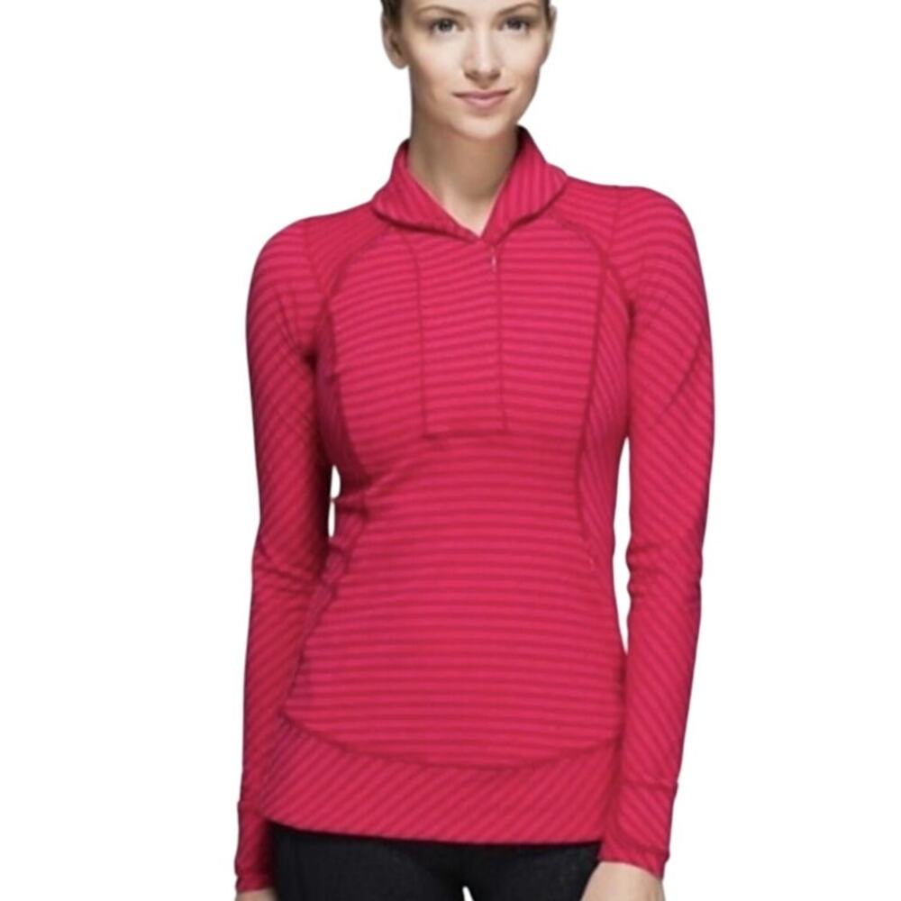 Lululemon Think Fast‎ Pullover Long Sleeve Running Pink Red Stripe Size 4